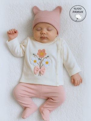Panfilia %100 Pamuk 0-3 Ay Kız Bebek Hastane Çıkışı 3'lü Set / Yenidoğan / Zıbın