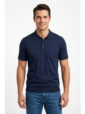 Bihan Store Düz Polo Yaka Merserize Erkek Triko T-Shirt 8001-2-LACIVERT