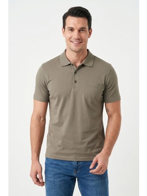 Bihan Store Düz Polo Yaka Merserize Erkek Triko T-Shirt 8001-2-HAKI
