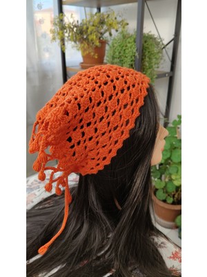 Meyra Home El Örgüsü Kenar Oyalı Üçgen Bandana Turuncu (56X42X28 Cm)