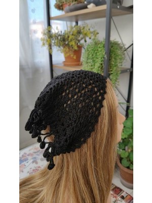 Meyra Home El Örgüsü Kenar Oyalı Üçgen Bandana Siyah (49X35X24 Cm)