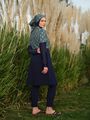 Tesmay 3044 Lacivert  Spor Lycra Tam Boy Tasarım Tesettür Mayo