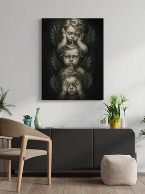 Visdora Üç Melek Canvas Tablo Ev Ofis Mutfak Dekorasyonu Kanvas Duvar Tablo