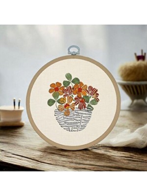 Empressco Saksı Çiçekler Nakış - Yuvarlak Pano Kasnak ÇAP:17CM