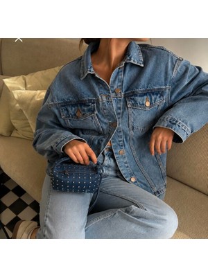 YNS Collection Mini Zımbalı Jean El ve Çapraz Çanta