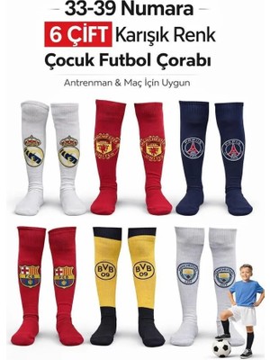 Liggo 6 Çift 33-39 Numara Çocuk Futbol Çorabı Çocuk Futbol Tozluk