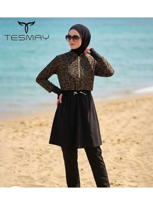Tesmay 3052 Siyah  Spor Lycra Tam Boy Tasarım Tesettür Mayo