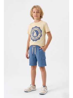 Bican Erkek Çocuk California Baskılı %100 Pamuklu T-Shirt ve Şort Alt Üst Takım