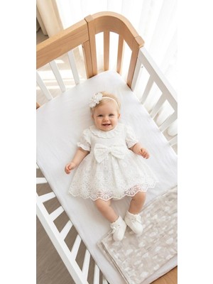 Miniday Baby Kız Bebek Mevlütlük Yazlık Elbise Bandanalı Dantelli Yeni Doğan Hastane Çıkışı Gelinlik Abiye 4024