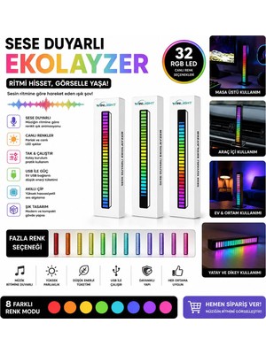Kuzey Aksesuar Ekolayzer Sese Duyarlı Şarjlı Rgb Çubuk LED