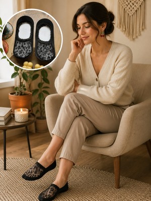 Heren Socks Heren 2'li Paket Desenli Tül Babet Çorap – Şık, Ince ve Zarif Kadın Çorap