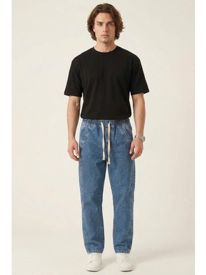 Erkek Rahat Kesim Baggy Denim Indigo Pantolon