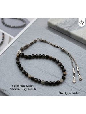 Adiyak Erkek Arkadaşa Hediye Lüks 8 mm Amazonit Doğal Taş Tesbih Çelik Püsküllü