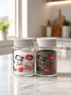 Büyük Cam Tuzluk & Baharatlık / Biberlik Seti – Kapaklı Baharatlık 2’li Set