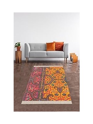 Nacario Pelangi Kilim Desenli Etnik Dijital Baskı Yıkanabilir Kaymaz Taban Modern Salon Halı ve Y