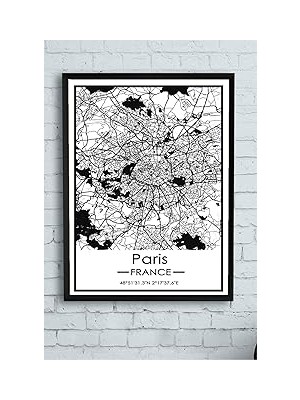 Nacario Postermanya (PSTER14407) Fransa Paris Harita Dekoratif Tasarım Çerçeveli Tablo 30 x 40