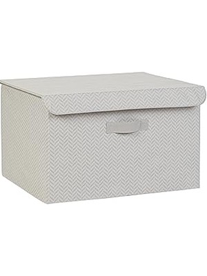 Nacario Ocean Home Textile Gri Balıksırtı Kapaklı Kutu 48 x 40 x 30 cm