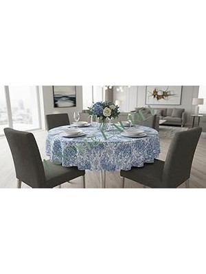 Nacario Jakarlı Dokuma Yuvarlak Masa Örtüsü 160 cm | Mavi Ağırlıklı