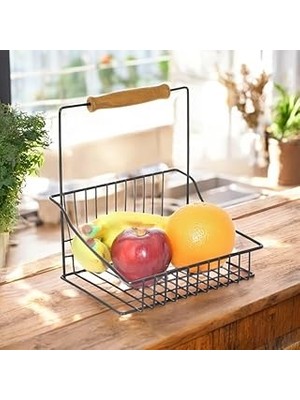 Nacario Arsimo Retro Ferforje Tek Sepet, Ahşap Kulplu Mutfak Banyo Salon Ofis Düzenleyici Sepet Or