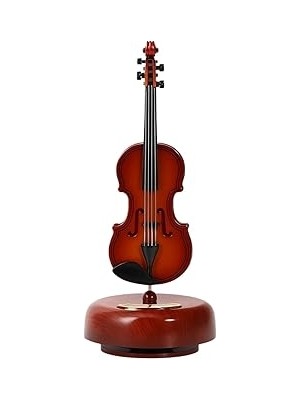 Nacario Dekoratif Klasik Keman Figürlü Müzik Kutusu – 18 cm Ahşap Standlı Retro Döner Mekani