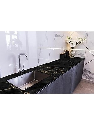 Nacario Stickerart Tezgah Üstü Fayans Kaplama Folyosu Mutfak Tezgahı Kaplama Gold Black Marble 70