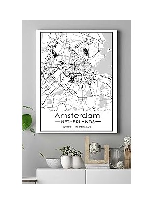 Nacario Postermanya (PSTER18601) Hollanda Amsterdam Harita Dekoratif Tasarım Kanvas Tablo 30 x 40