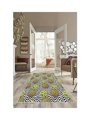 Nacario Pelangi Siyah Beyaz Zigzag Ananas Desen Yıkanabilir Kaymaz Taban Leke Tutmaz Modern Salon H