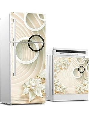 Nacario Buzdolabı ve Bulaşık Makinası Beyaz Eşya Sticker Kaplama 3D Golden Yuvarlak
