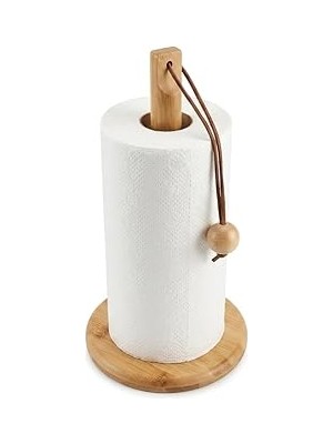 Nacario Deconox Doğal Bambu Bohem Top Tutacaklı Kağıt Havluluk - Dekoratif Ahşap Stand (30X14 C