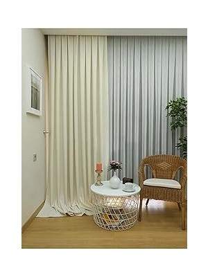 Nacario Evdepo Home Ekru Düz Renk Pileli Keten Fon Perde, 1/2 Seyrek Pile, Tek Kanat 50 x 250 cm