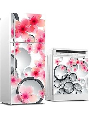 Nacario Buzdolabı ve Bulaşık Makinası Beyaz Eşya Sticker Kaplama Oval Çiçekler