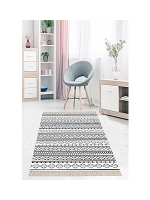Nacario On The Clouds Geometrik Çizgi Desenli Dijital Baskı Yıkanabilir Kaymaz Taban Etnik Kilim