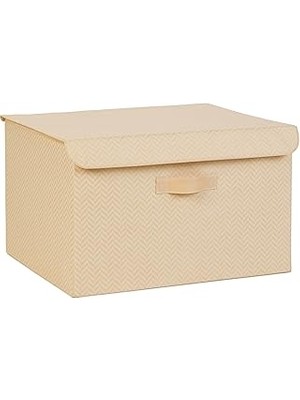 Nacario Ocean Home Textile Bej Balıksırtı Kapaklı Kutu 48 x 40 x 30 cm