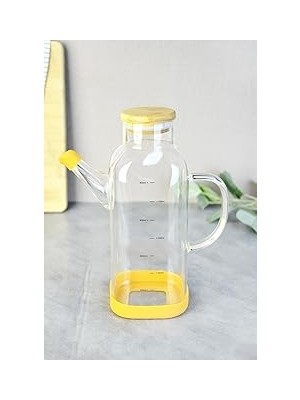 Nacario 800 ml Bambu Kapaklı Borosilikat Cam Kare Yağlık