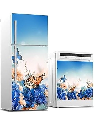 Nacario Buzdolabı ve Bulaşık Makinası Beyaz Eşya Sticker Kaplama Mavi Kelebek