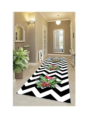 Nacario Pelangi Flamingo Zigzag Desenli Etnik Dijital Baskı Yıkanabilir Modern Salon Halı ve Yoll