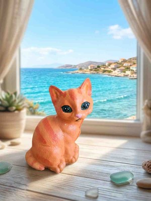 Yıldız İskandinav El Yapımı Akrilik Boyalı Kedi Figürü - Dekoratif Hobi Harcı Obje