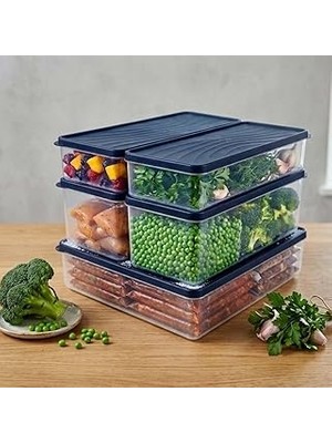 Nacario Decobella Derin Dondurucu Saklama Kabı Seti, Şeffaf, 1X3L-2X2L-2X1L, 5 Parça, Kapaklı