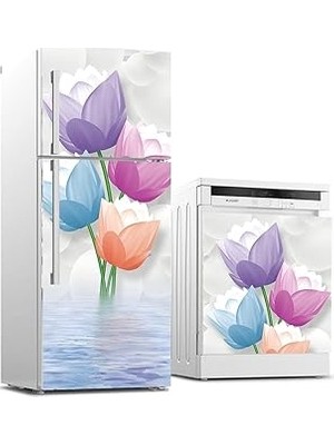Nacario Buzdolabı ve Bulaşık Makinası Beyaz Eşya Sticker Kaplama 3D Renkli Çiçekler
