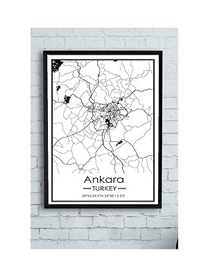 Nacario Postermanya (PSTER14376) Ankara Harita Dekoratif Tasarım Çerçeveli Tablo 50 x 70