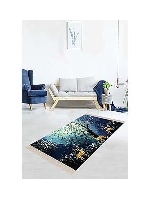Nacario On The Clouds Geyik Ağaç Doğa Desenli Dijital Baskı Yıkanabilir Kaymaz Taban Salon Hal�