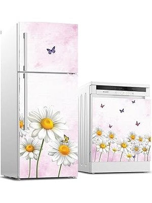 Nacario Buzdolabı ve Bulaşık Makinası Beyaz Eşya Sticker Kaplama Papatya Kelebek