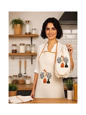 Nacario Promosyonca Doğal Keten Mutfak Önlüğü ve Poşetlik 2'li Set, Şık Tasarım