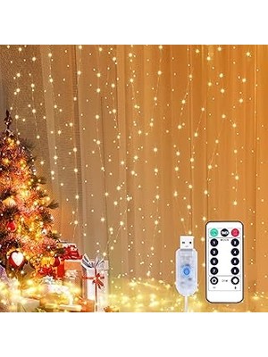 Nacario Yizhet Işık Perdesi, 3 x 3 M, LED Işık Zinciri, Perde, 8 Modlu, IP65 Su Geçirmez, Iç