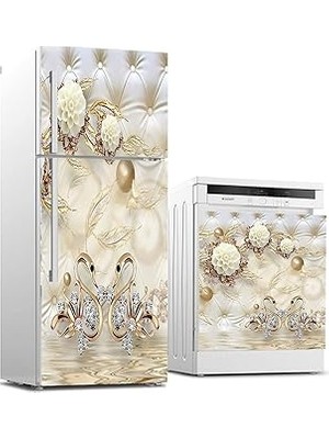 Nacario Buzdolabı ve Bulaşık Makinası Beyaz Eşya Sticker Kaplama Pearls Gold