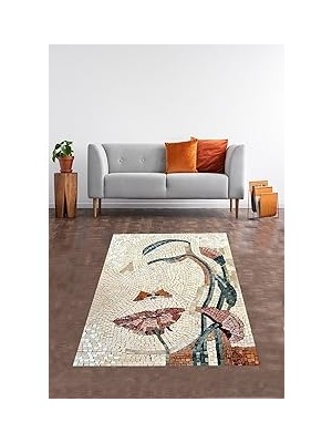 Nacario Pelangi Mozaik Desenli Portre Dijital Baskı Yıkanabilir Kaymaz Taban Salon Halısı ve Yol