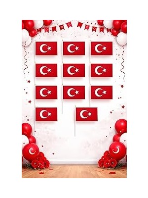 Nacario 23 Nisan Süsleri 23 Nisan Hediyeleri 10 Adet Çıtalı Bayrak Orta Boy
