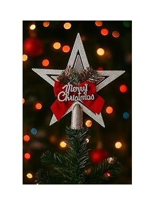 Nacario Yılbaşı Ağacı Yıldızı Gold Kurdelalı Merry Christmas Yazılı Yılbaşı Süsü Gü