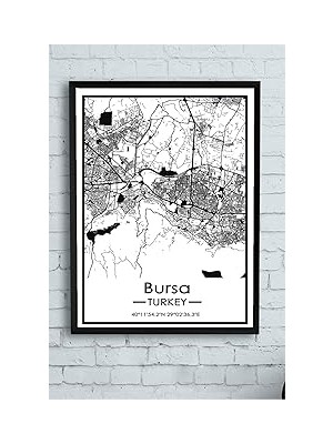 Nacario Postermanya (PSTER14384) Bursa Harita Dekoratif Tasarım Çerçeveli Tablo 30 x 40