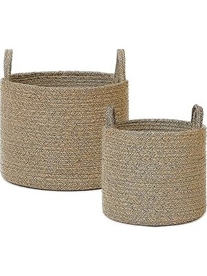 Nacario Ocean Home Textile 2'li Siyah Kırçıllı Jüt Halat Sepet Set 26 x 22/35 x 27 cm